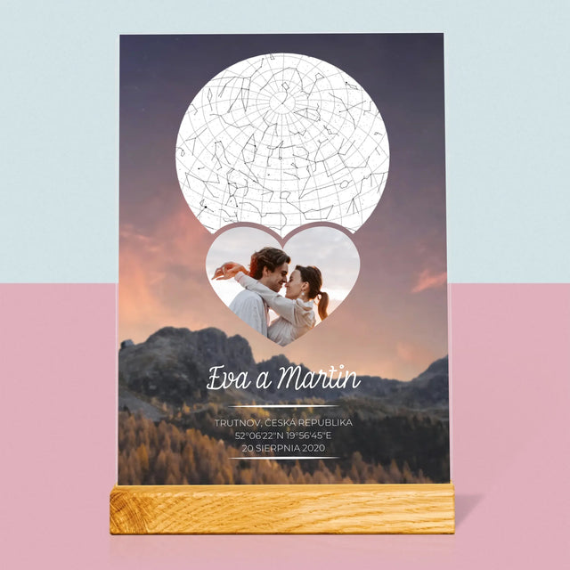 Hvězdná Mapa: Zamilovaný Pár Na Horách - Tisk Na Akrylovém Skle