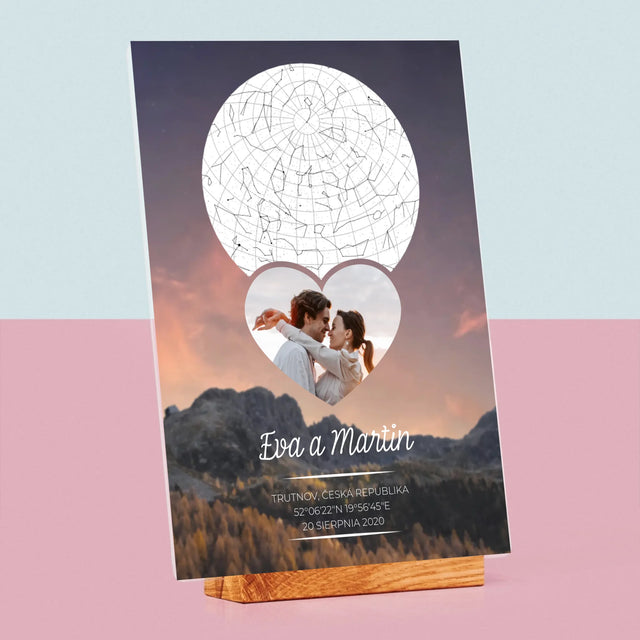 Hvězdná Mapa: Zamilovaný Pár Na Horách - Tisk Na Akrylovém Skle