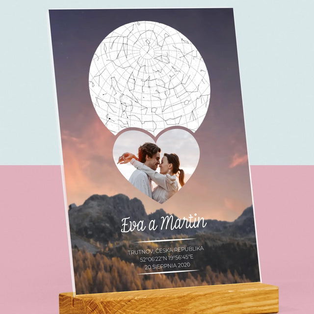 Hvězdná Mapa: Zamilovaný Pár Na Horách - Tisk Na Akrylovém Skle