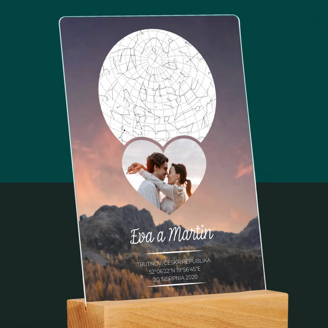 Hvězdná Mapa: Zamilovaný Pár Na Horách - Tisk Na Akrylovém Skle