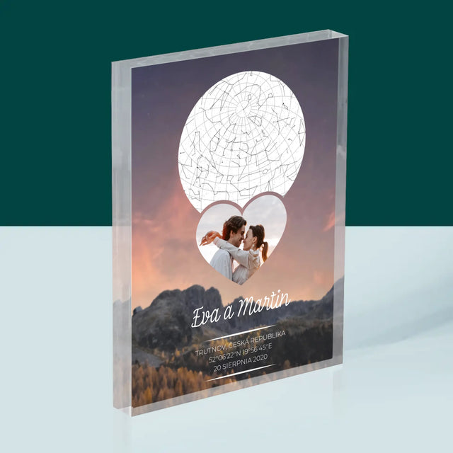 Hvězdná Mapa: Zamilovaný Pár Na Horách - Akrylový Blok