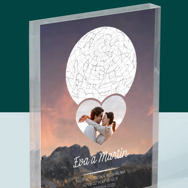 Hvězdná Mapa: Zamilovaný Pár Na Horách - Akrylový Blok