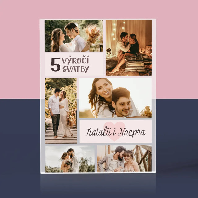 Fotokoláž: 5. Výročí - Akrylový Blok