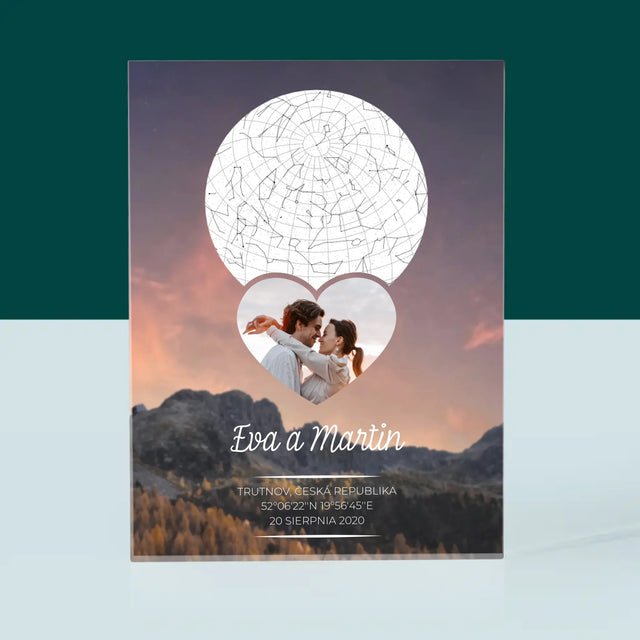 Hvězdná Mapa: Zamilovaný Pár Na Horách - Akrylový Blok