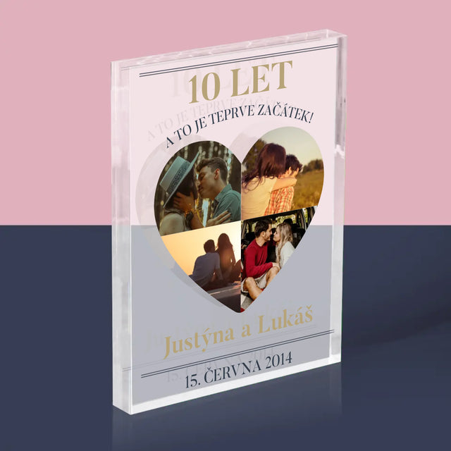 Tvar Z Fotek: Výročí Srdce - Akrylový Blok