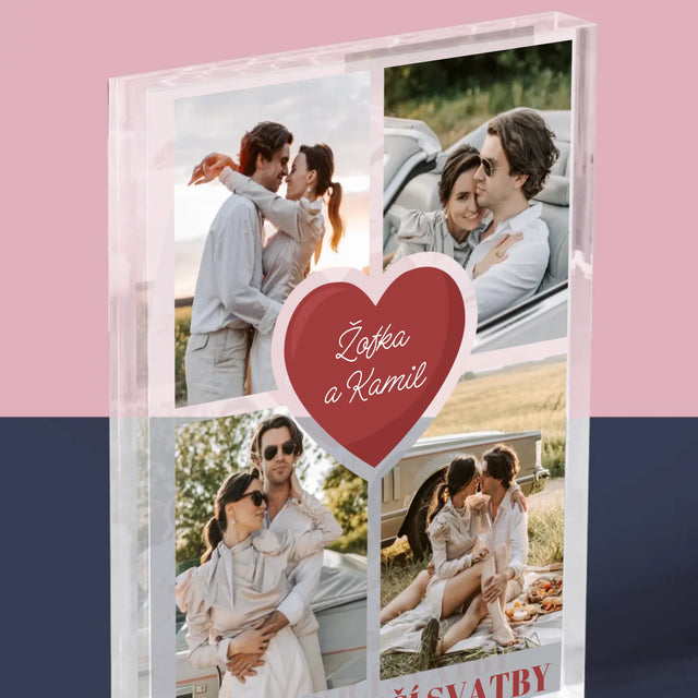 Fotokoláž: První Výročí Srdce - Akrylový Blok