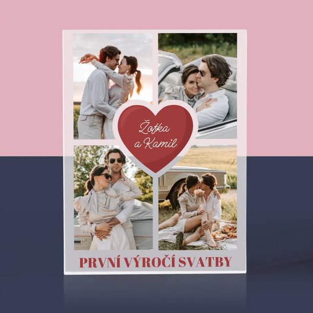 Fotokoláž: První Výročí Srdce - Akrylový Blok