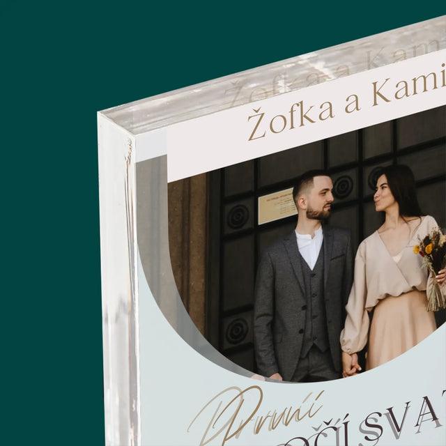 Fotka A Textem: První Výročí Svatby - Akrylový Blok