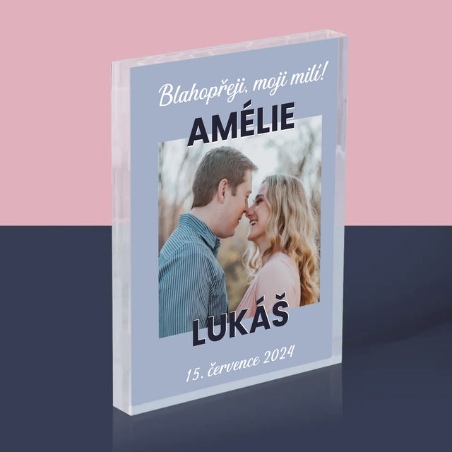 Fotka A Textem: Svatební Blahopřání - Akrylový Blok