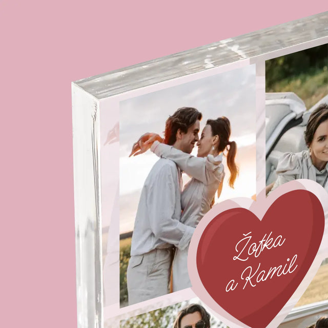 Fotokoláž: První Výročí Srdce - Akrylový Blok