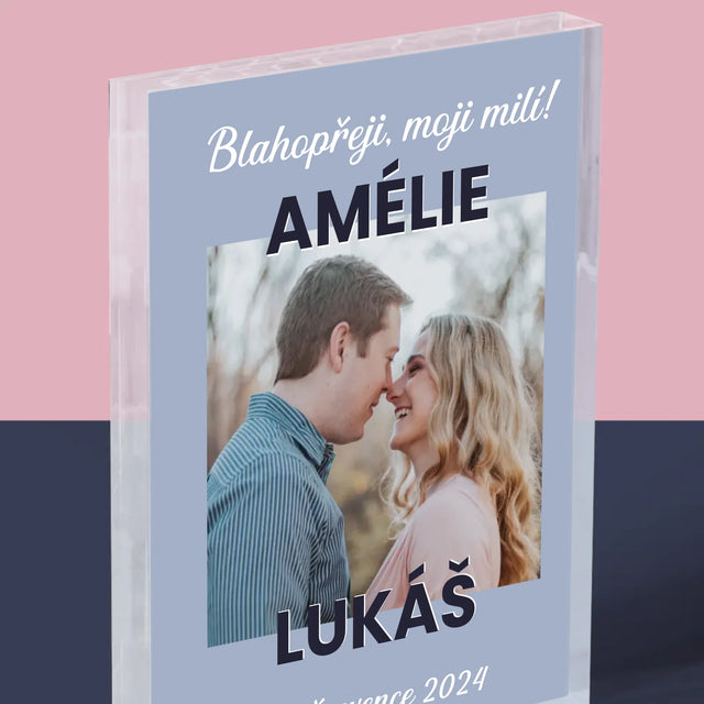 Fotka A Textem: Svatební Blahopřání - Akrylový Blok