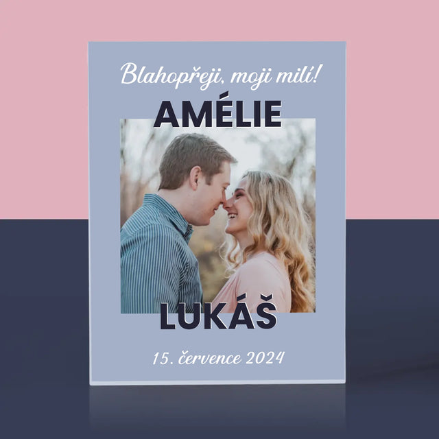 Fotka A Textem: Svatební Blahopřání - Akrylový Blok