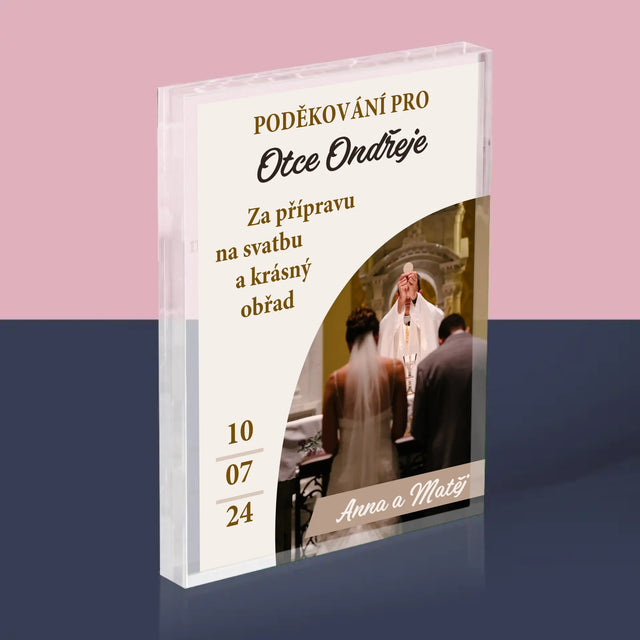 Fotka A Textem: Poděkování Pro Kněze Svatba - Akrylový Blok