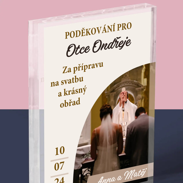 Fotka A Textem: Poděkování Pro Kněze Svatba - Akrylový Blok