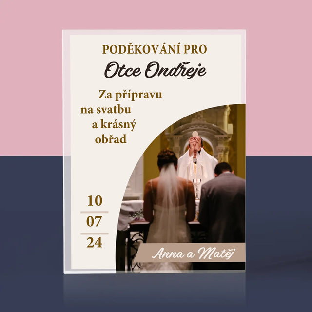 Fotka A Textem: Poděkování Pro Kněze Svatba - Akrylový Blok