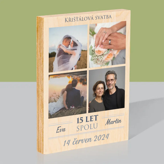 Fotokoláž: Křišťálová Svatba - Tisk Na Dřevo