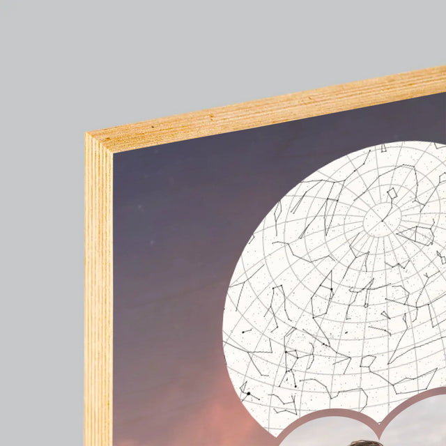 Hvězdná Mapa: Zamilovaný Pár Na Horách - Tisk Na Dřevo