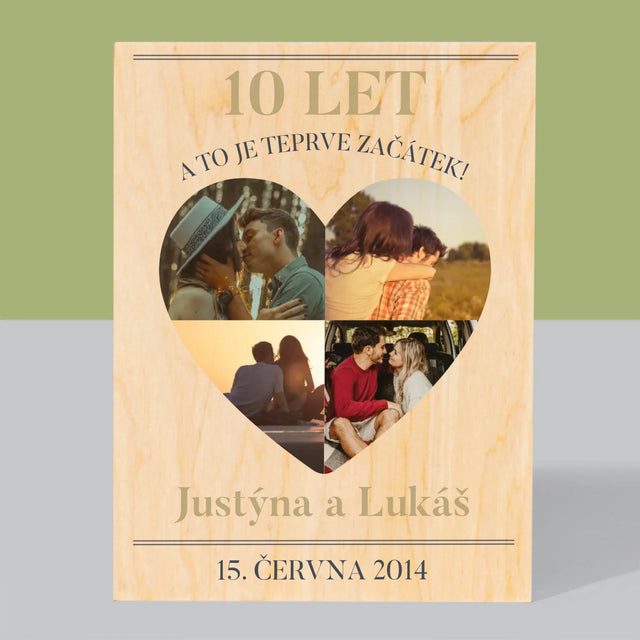 Tvar Z Fotek: Výročí Srdce - Tisk Na Dřevo