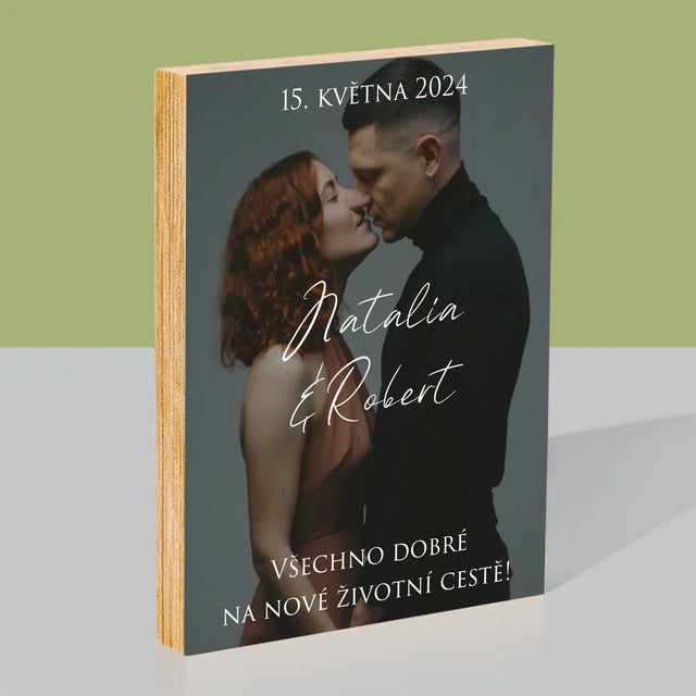 Fotka A Textem: Svatební Fotka Přání - Tisk Na Dřevo