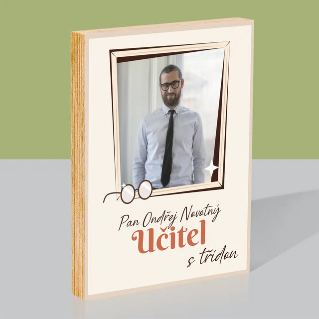 Fotka A Textem: Učitel S Třídou - Tisk Na Dřevo