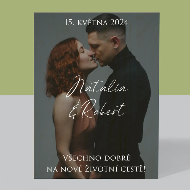 Fotka A Textem: Svatební Fotka Přání - Tisk Na Dřevo