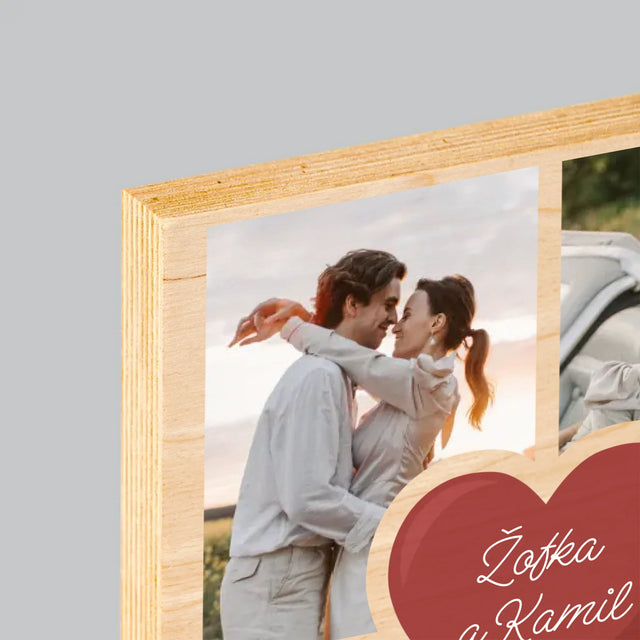 Fotokoláž: První Výročí Srdce - Tisk Na Dřevo