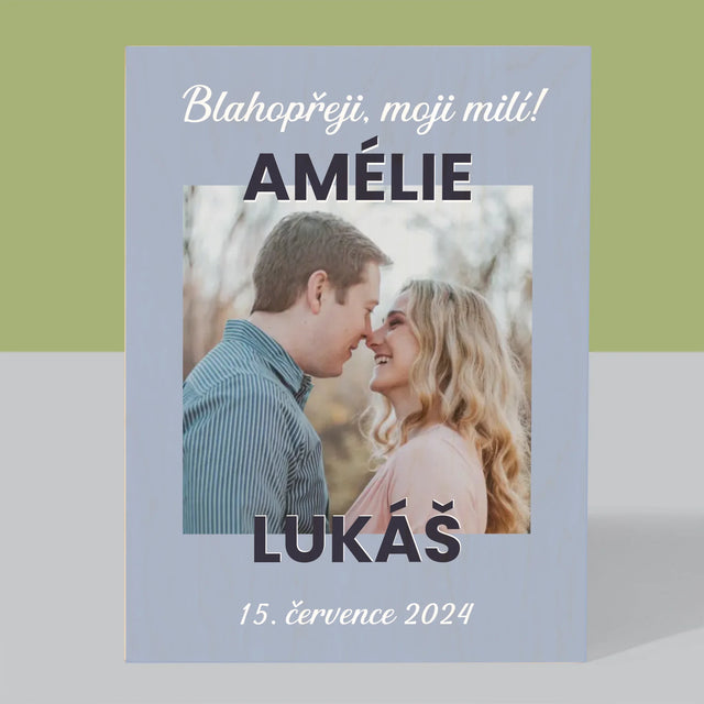 Fotka A Textem: Svatební Blahopřání - Tisk Na Dřevo