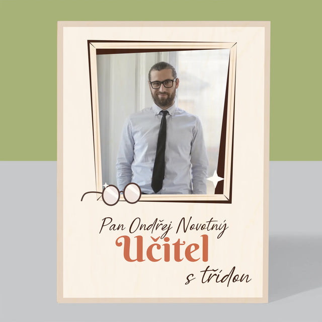 Fotka A Textem: Učitel S Třídou - Tisk Na Dřevo