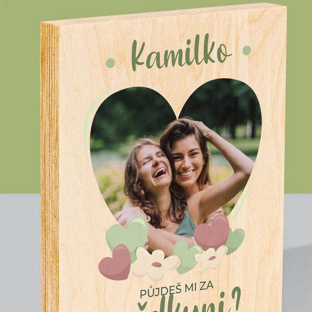 Fotka A Textem: Půjdeš Mi Za Svědkyni Květiny - Tisk Na Dřevo