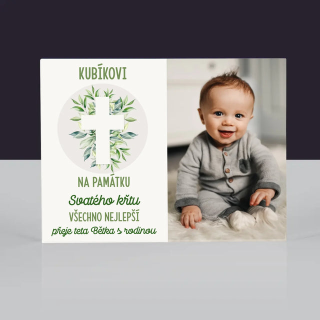 Fotka A Textem: Svatý Křest Lístky - Akrylový Blok