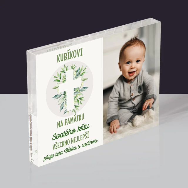 Fotka A Textem: Svatý Křest Lístky - Akrylový Blok