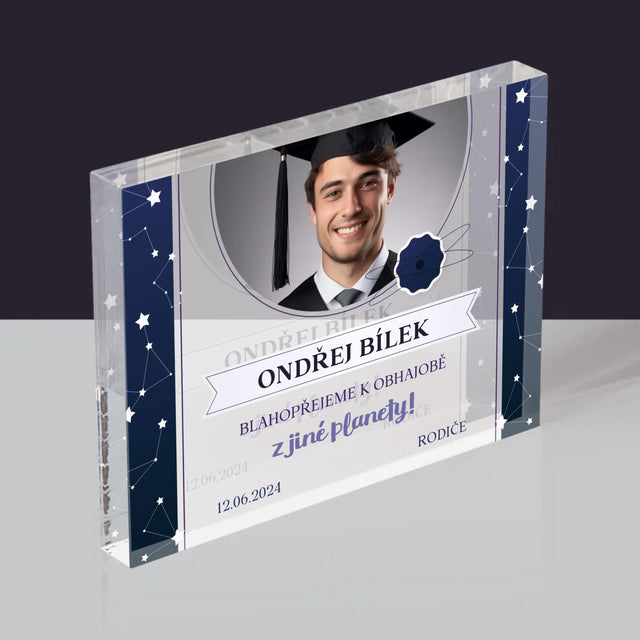 Fotka A Textem: Blahopřejeme K Obhajobě - Akrylový Blok