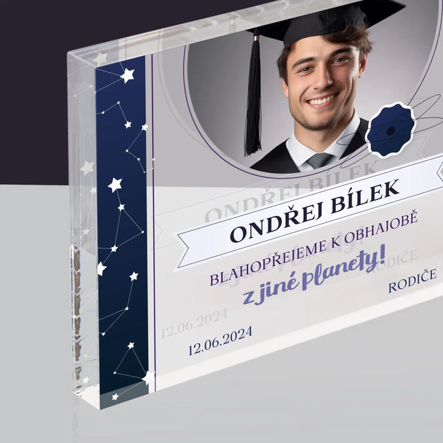 Fotka A Textem: Blahopřejeme K Obhajobě - Akrylový Blok