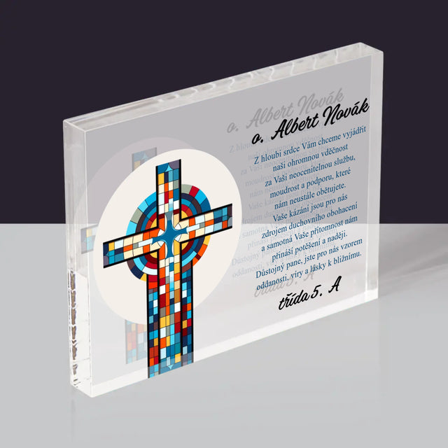 Jméno A Nápis: Poděkování Kříž - Akrylový Blok