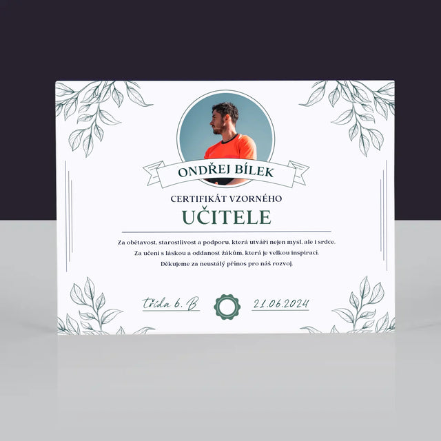 Fotka A Textem: Certifikát Vzorného Učitele - Akrylový Blok