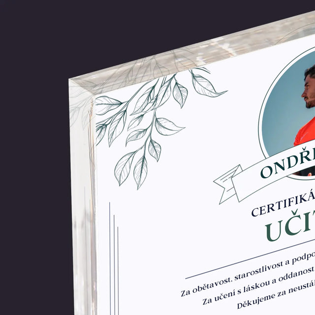Fotka A Textem: Certifikát Vzorného Učitele - Akrylový Blok