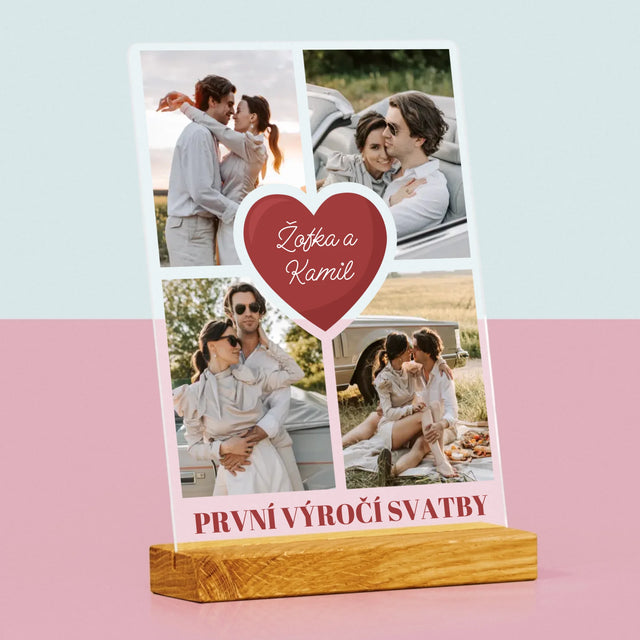 Fotokoláž: První Výročí Srdce - Tisk Na Akrylovém Skle