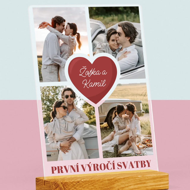 Fotokoláž: První Výročí Srdce - Tisk Na Akrylovém Skle