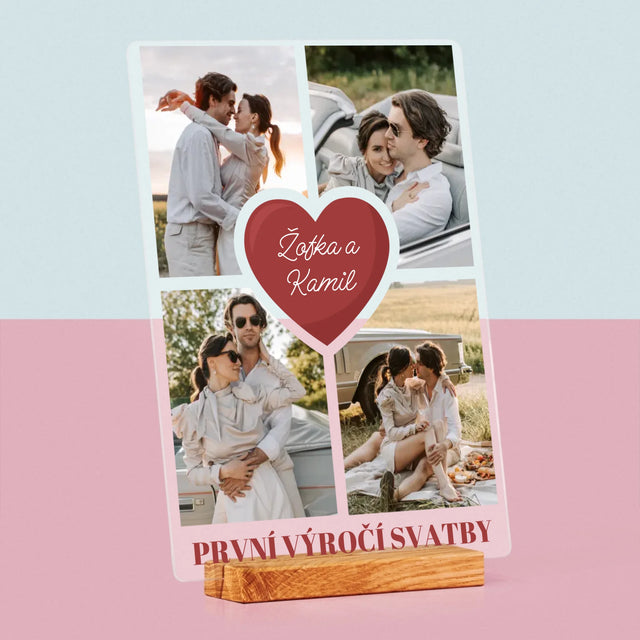Fotokoláž: První Výročí Srdce - Tisk Na Akrylovém Skle