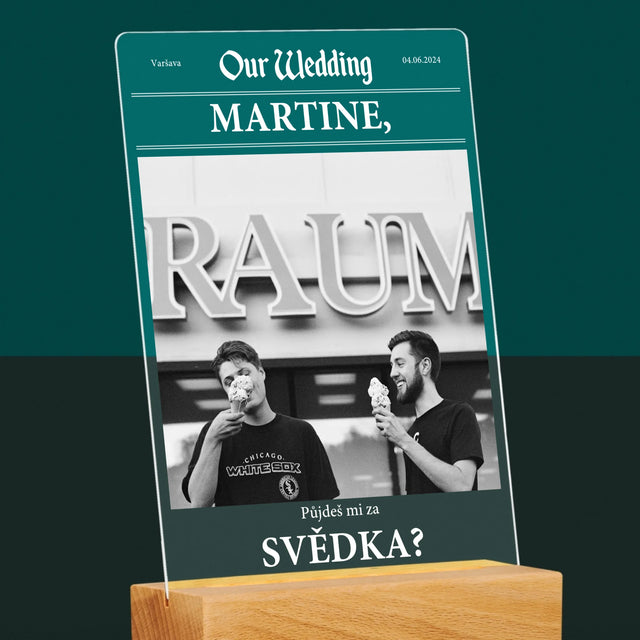 Fotka A Textem: Our Wedding Svědek - Tisk Na Akrylovém Skle