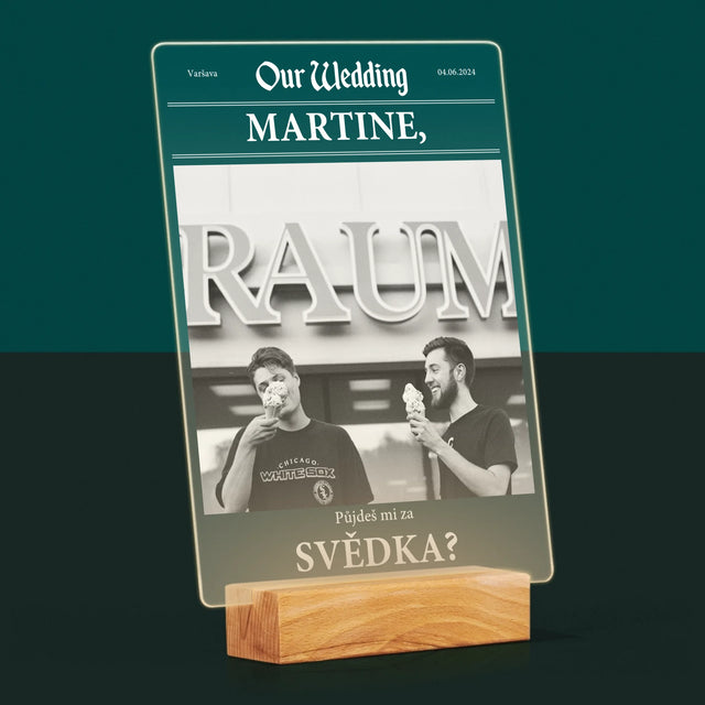 Fotka A Textem: Our Wedding Svědek - Tisk Na Akrylovém Skle