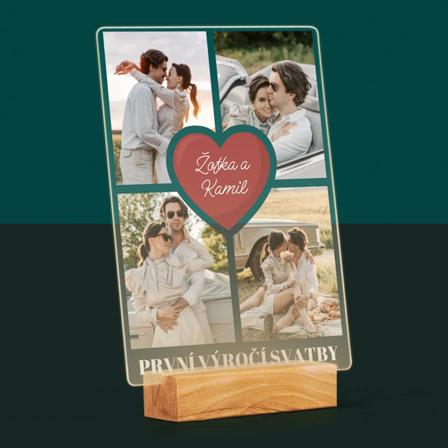 Fotokoláž: První Výročí Srdce - Tisk Na Akrylovém Skle