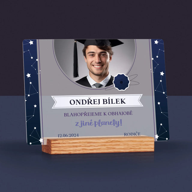 Fotka A Textem: Blahopřejeme K Obhajobě - Tisk Na Akrylovém Skle