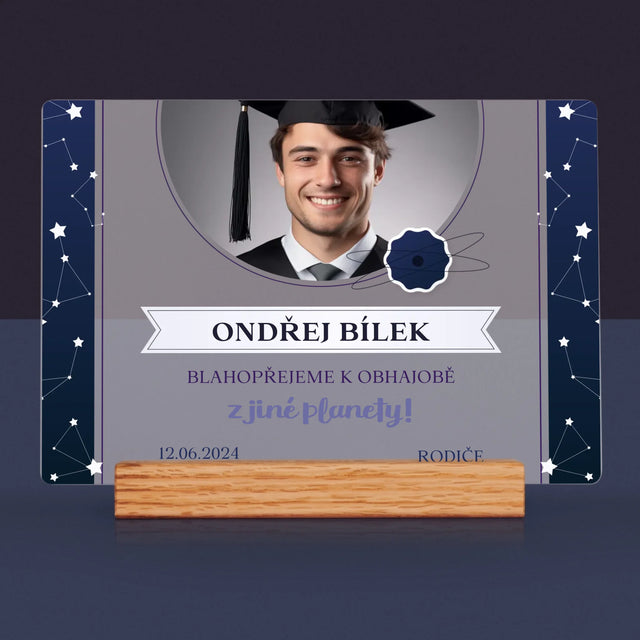 Fotka A Textem: Blahopřejeme K Obhajobě - Tisk Na Akrylovém Skle