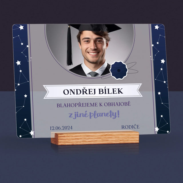 Fotka A Textem: Blahopřejeme K Obhajobě - Tisk Na Akrylovém Skle