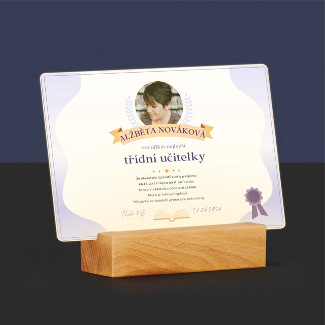 Fotka A Textem: Certifikát Nejlepší Třídní Učitelky - Tisk Na Akrylovém Skle