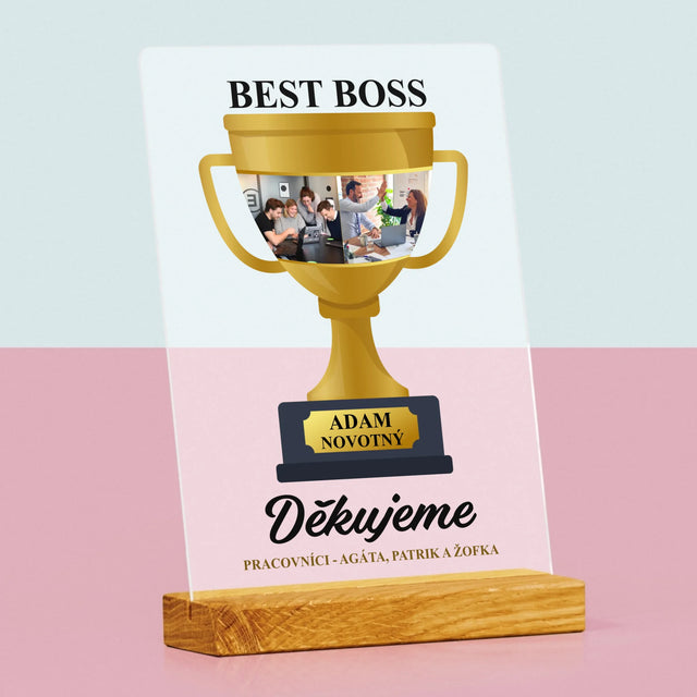 Fotokoláž: Best Boss Pohár - Tisk Na Akrylovém Skle