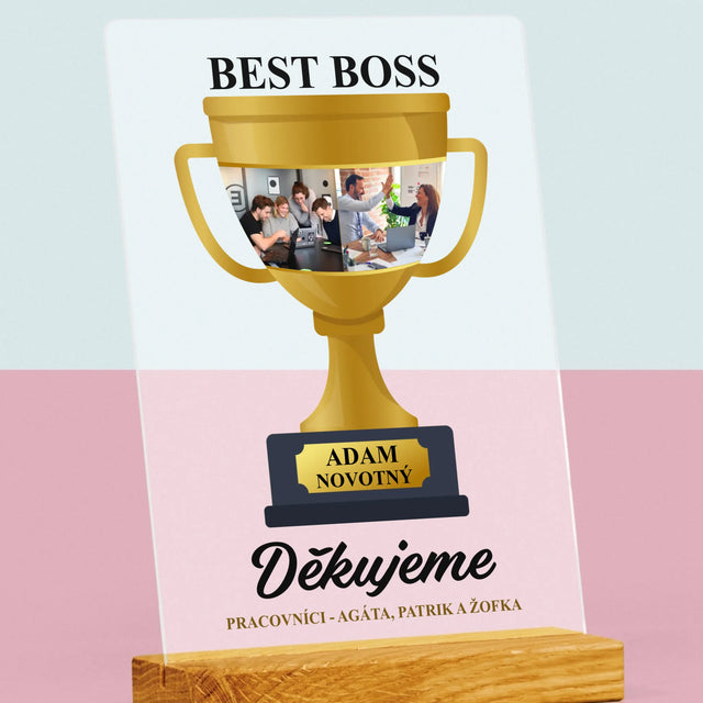 Fotokoláž: Best Boss Pohár - Tisk Na Akrylovém Skle