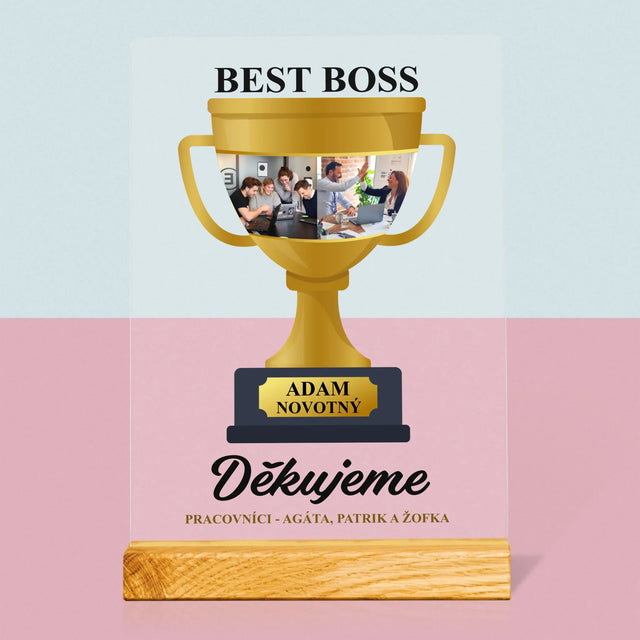 Fotokoláž: Best Boss Pohár - Tisk Na Akrylovém Skle