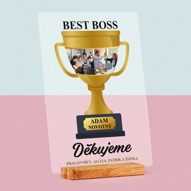 Fotokoláž: Best Boss Pohár - Tisk Na Akrylovém Skle